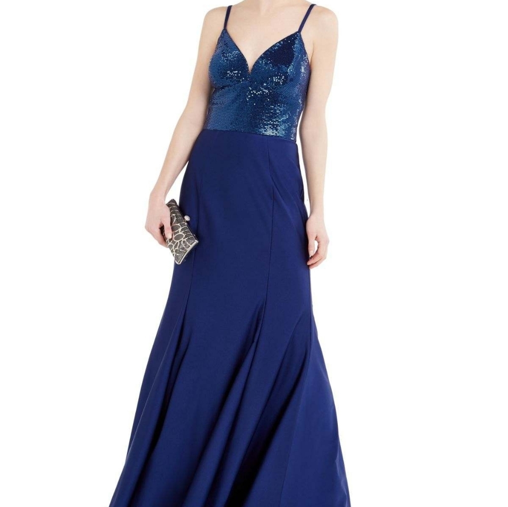 Nightway Sequin- Dot Sateen Fitted Gown